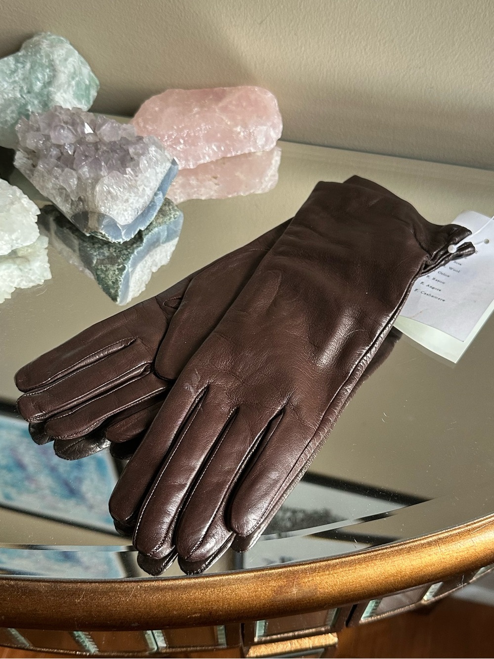 Bloomingdale’s Brown Leather Cashmere Lined Gloves